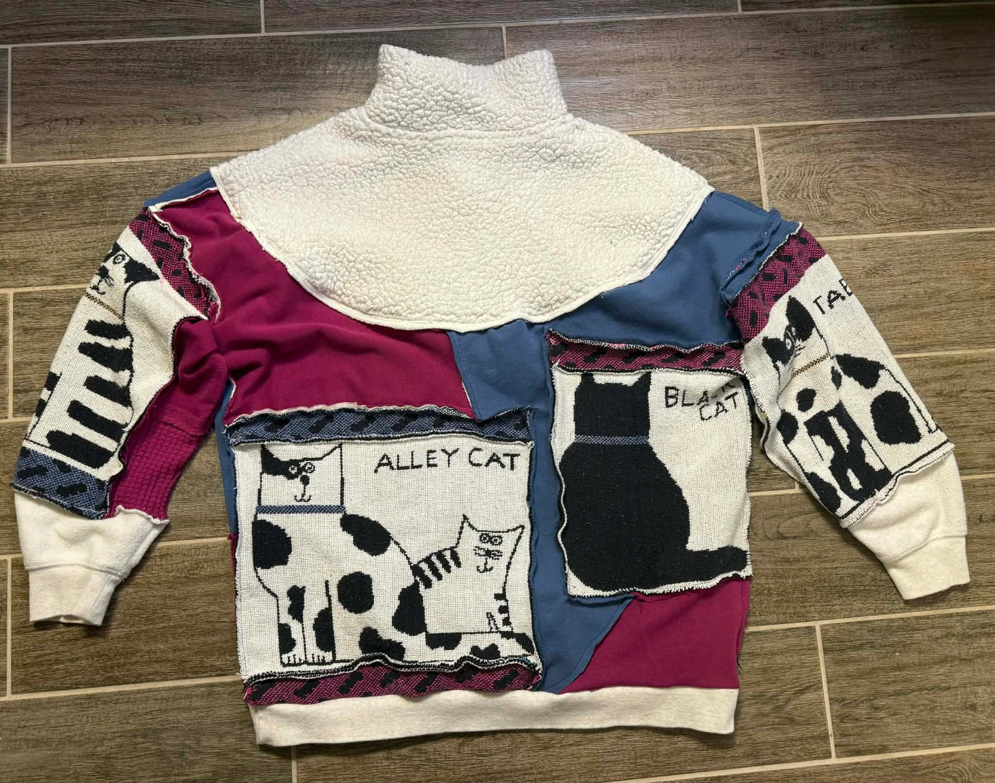 Cozy Cat Patchwork Quarter-Zip Hoodie