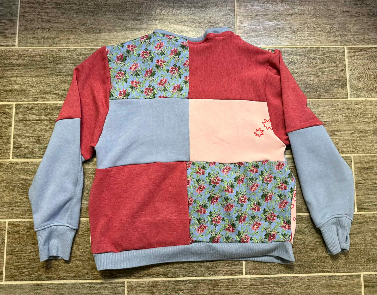 Blue & Red Floral Patchwork Hoodie