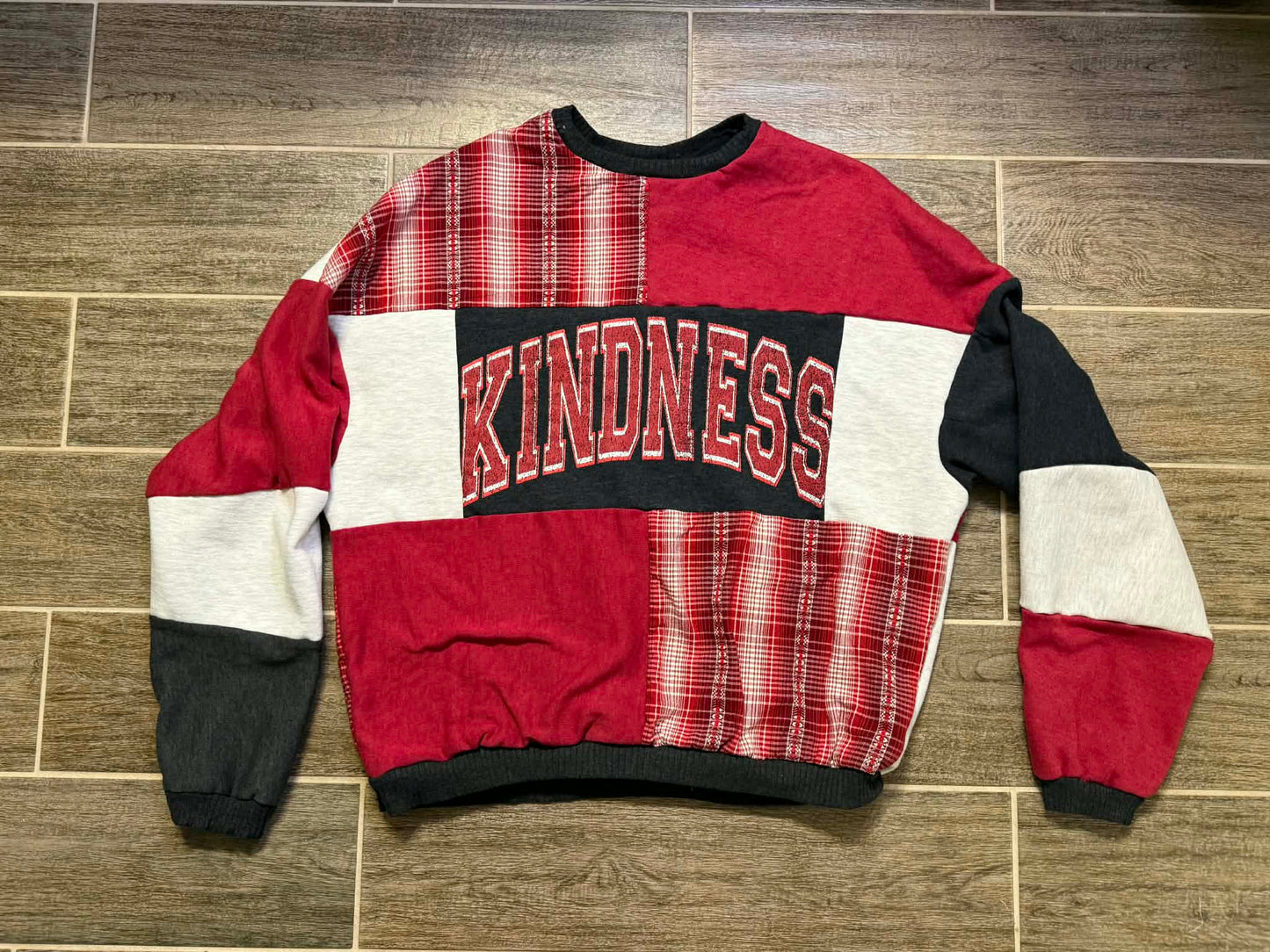 Kindness Red Plaid Patchwork Hoodie