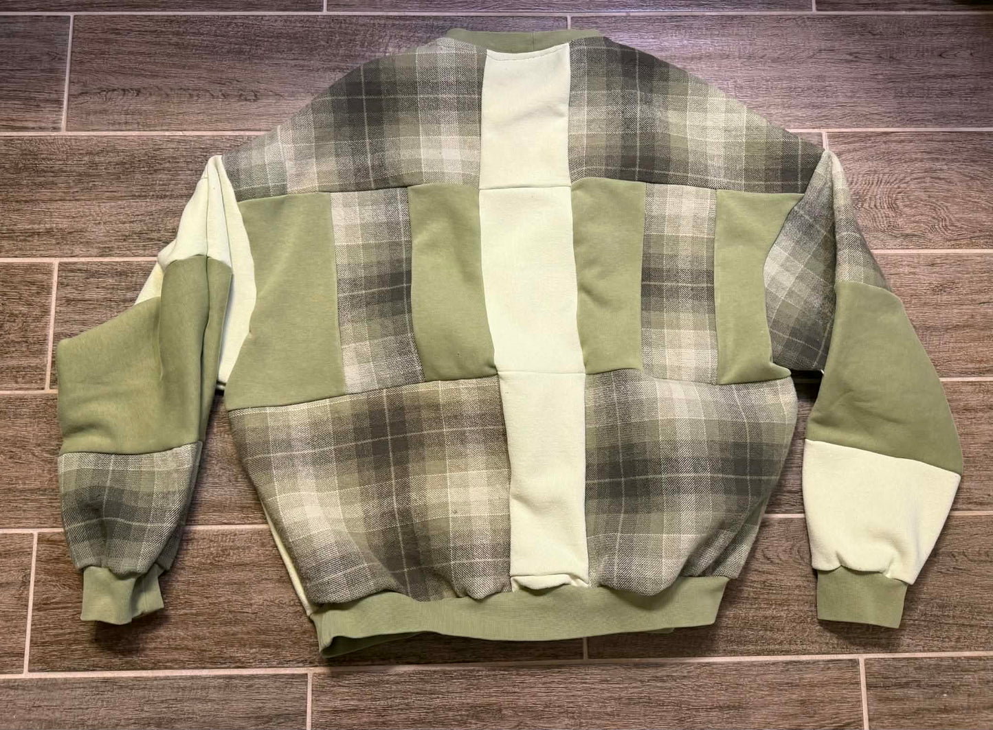 Sage Green Pickle Graphic Patchwork Hoodie
