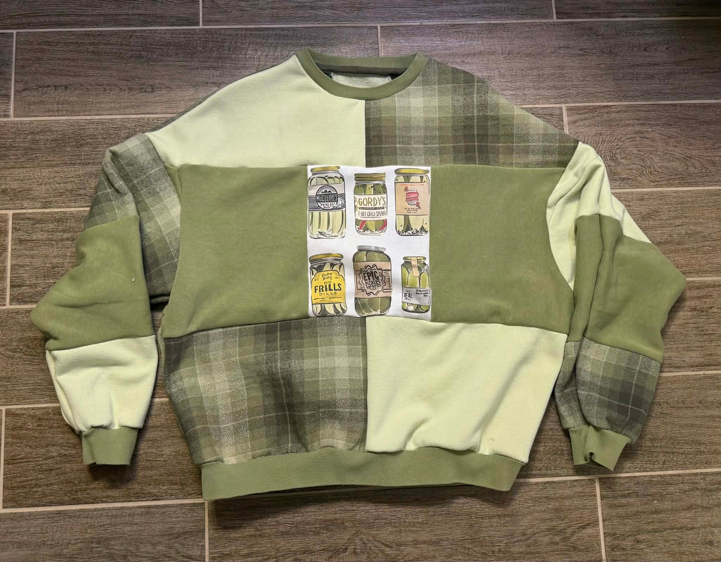 Sage Green Pickle Graphic Patchwork Hoodie