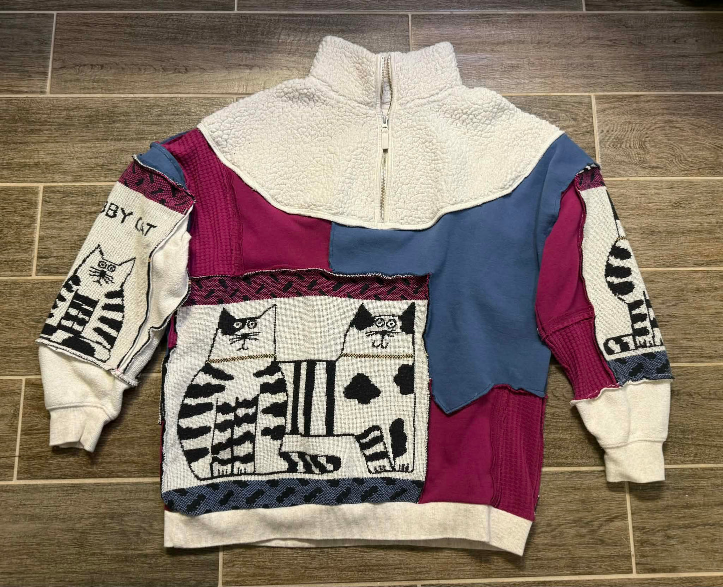 Cozy Cat Patchwork Quarter-Zip Hoodie