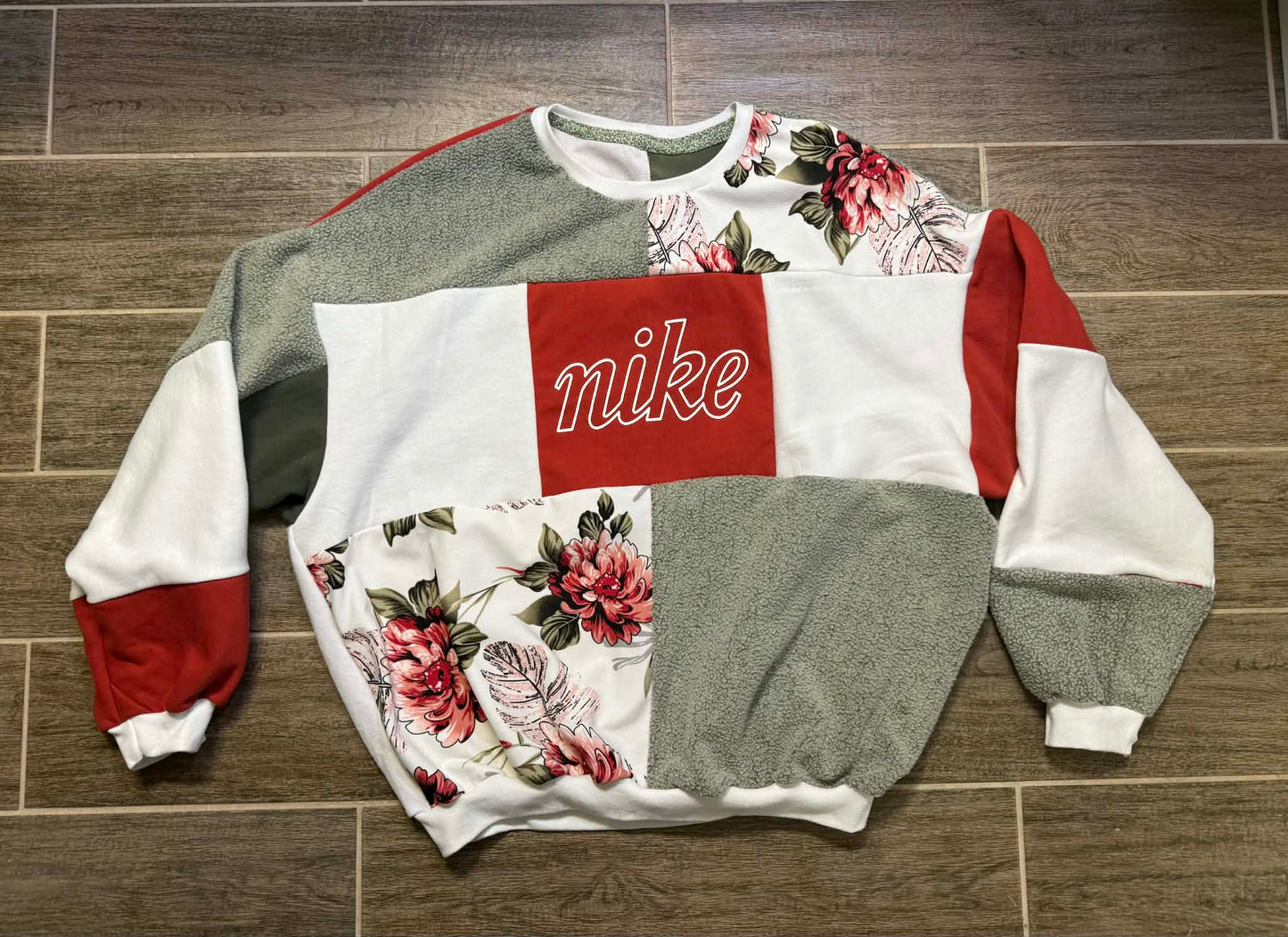 Nike Red & Sage Floral Patchwork Hoodie
