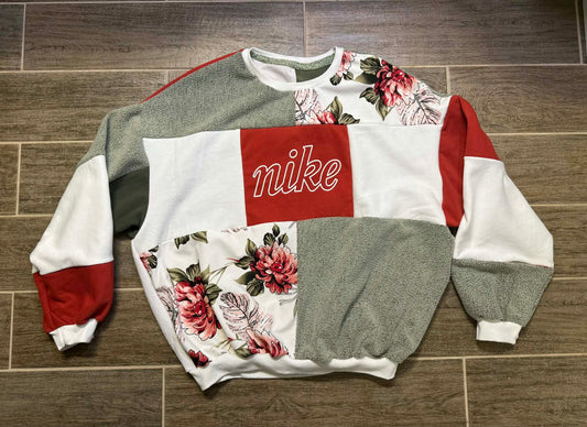 Nike Red & Sage Floral Patchwork Hoodie